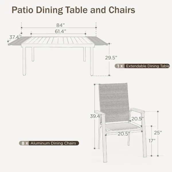 Kf S1152e4b6bdd14b329c3a7164136b23a28 Outdoor Dining Set With 8 Stackable Aluminum Chairs Beige Outdoor Dining Furniture Set Metal Dining Table