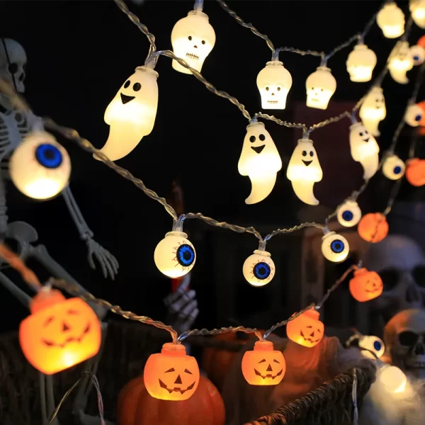 Kf S149f17d29f3341f199e2e14c1573e586A Halloween Decoration Led Light String Pumpkin Skull Head Eyeball Shaped Lamp String Trick Or Treat Lantern