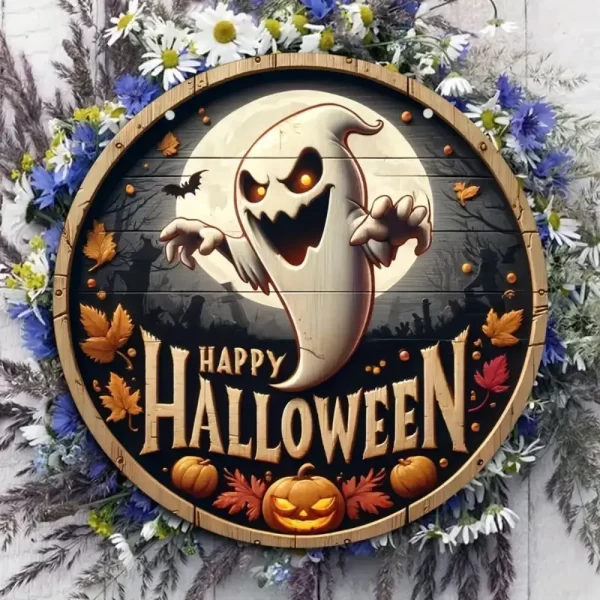 Kf S34e17c9cf35143db978226a4c5adbf78z Halloween Wooden Wreath Logo Retro Pumpkin Head Horror Art Decoration Home Garden Courtyard Wooden Hanging Pendant