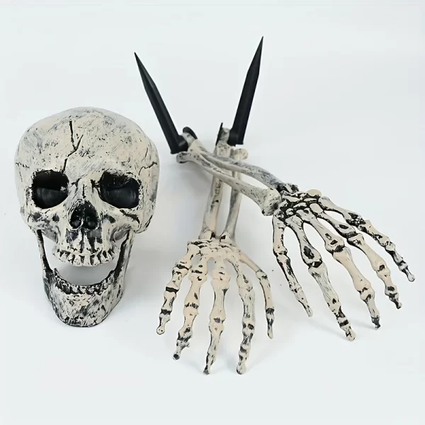 Kf S4fc7a96155734ae88fb3c0594798346cw Realistic Skeleton Stakes Halloween Realistic Skull Skeleton Head Human Hand Arms For Halloween Party Home Garden