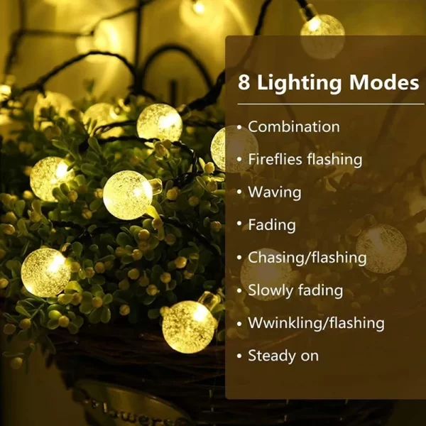 Kf S53f4e592a96c4c609dc7cd7e114a2129B Solar Crystal Globe LED String Lights 60 LED 8 Lighting Modes IP65 Fairy Light Christmas Garland