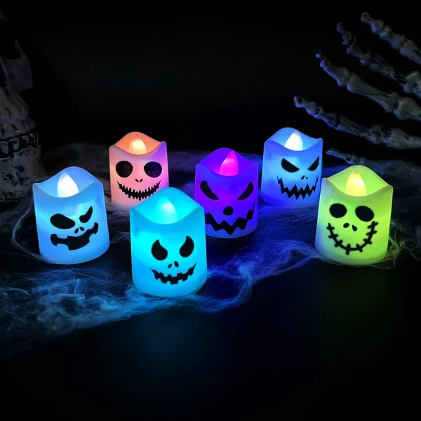 Kf S59b8d70c146142a78038aaeb6e2ac3caO 6pcs Halloween Led Ghost Pumpkin Candle Light Glowing Lamp Halloween Party Home Bar Decoration Haunted House