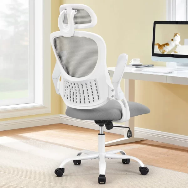 Kf S6ce4a791c0aa4a289e3318e2a26f9d48a JHK Mesh Ergonomic Office Computer Desk Chair Flip Up Arms Adjustable Headrests Comfortable Lumbar Support For