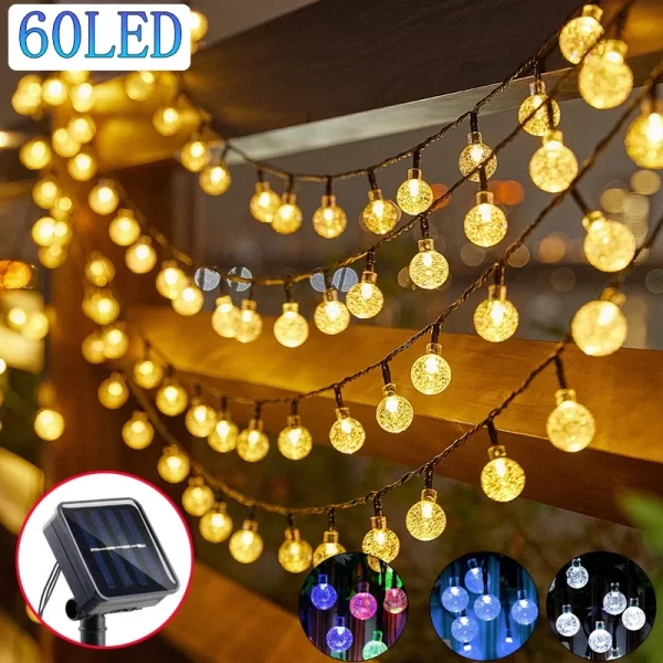 Kf S6cec4ac8149a42e19125d6bd650f398ba Solar Crystal Globe LED String Lights 60 LED 8 Lighting Modes IP65 Fairy Light Christmas Garland