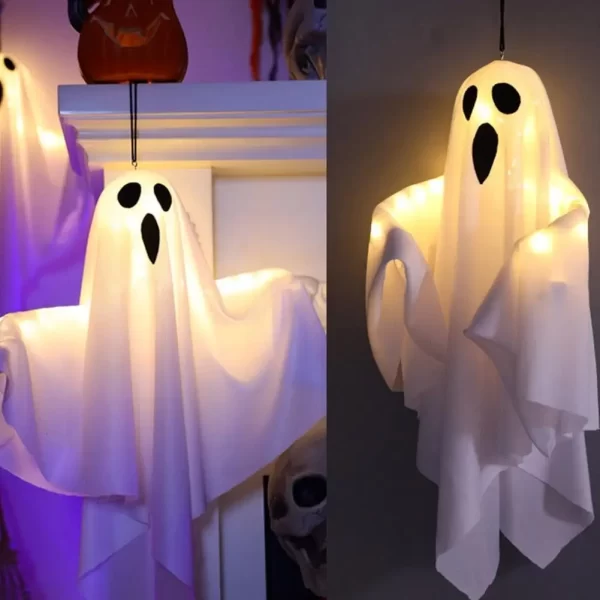 Kf S8eb02ace49f44ca6a19bc546c3f9db95M Halloween Horror Hanging Ghost LED Light Glowing Home Bar Indoor Outdoor Decoration Hanging Ghost Pendant Wind