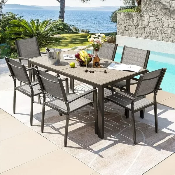 Kf Sbdc6503e609042b38ed93e6851a0238fN 7 Piece Terrace Dining Outdoor Furniture Set With Weatherproof Table And 6 Stackable For Garden