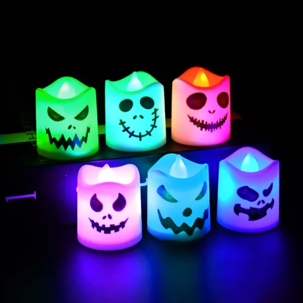 Kf Sdf94fa9ec1fa4bcb957cddb836d5bfdeM 6pcs Halloween Led Ghost Pumpkin Candle Light Glowing Lamp Halloween Party Home Bar Decoration Haunted House